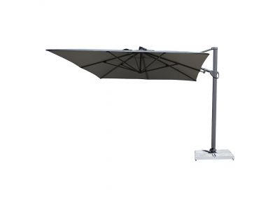3m square cantilever parasol with grey frame and canopy unfolded