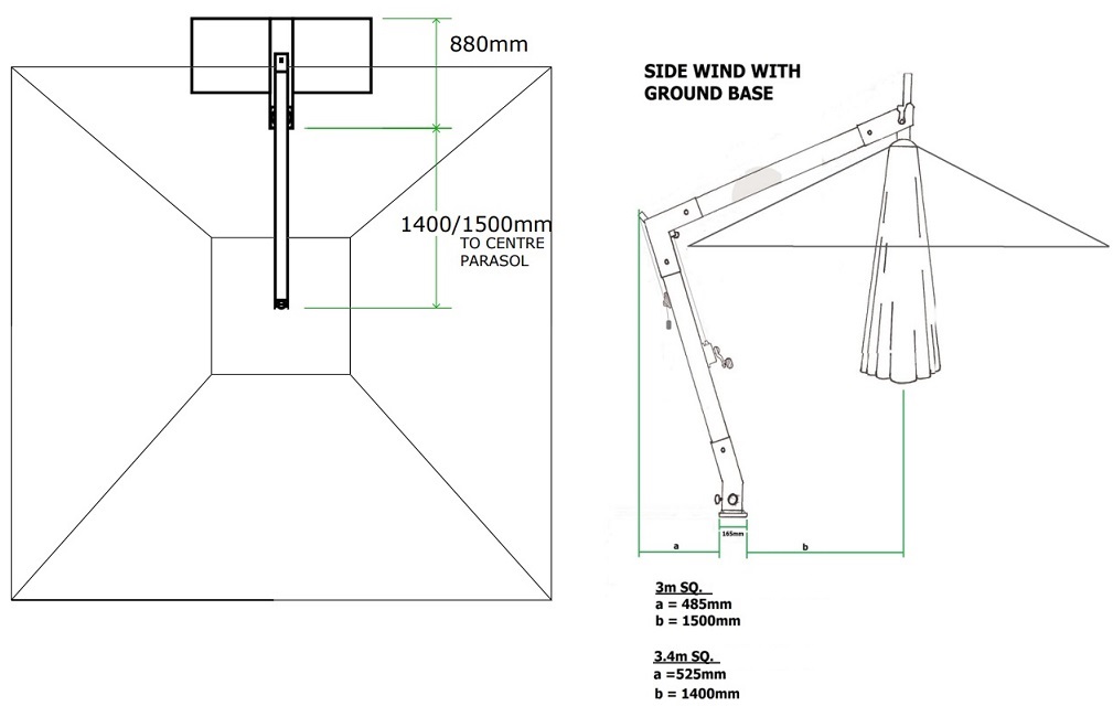 specifikacije za ugradbenu bazu za parasol Hurricane Side Wind