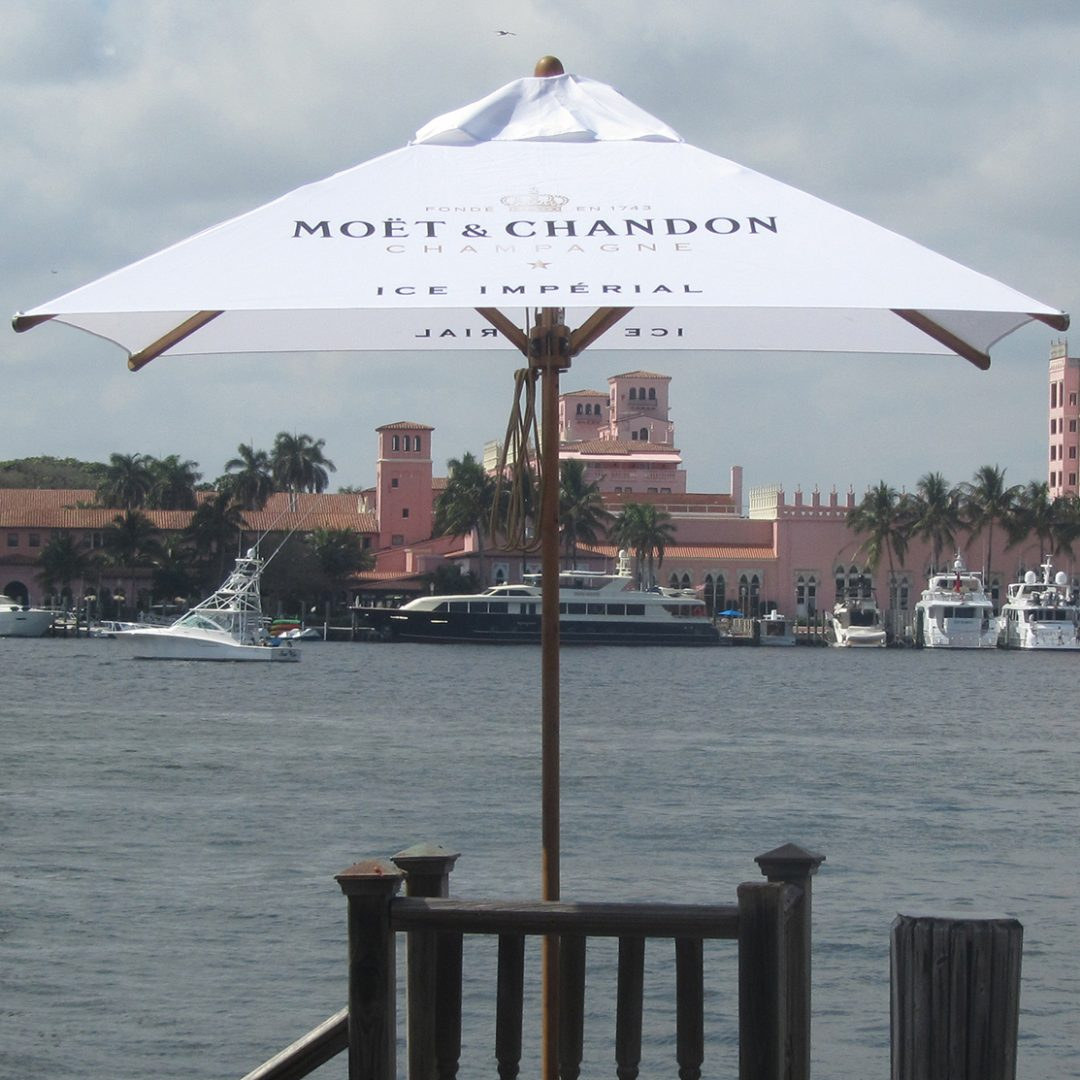 moet printed parasol - white